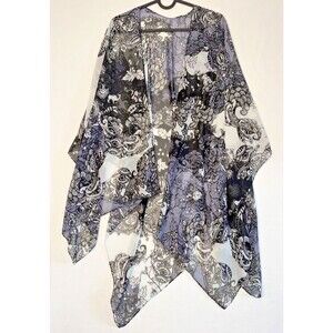 Unnamed Sheer Black/Grey Paisley Flower Design Wrap Sleeveless Lightweight Flowy